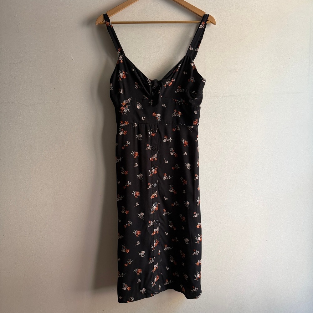 Cotton Candy LA Floral Tie Front Midi Dress Black Large